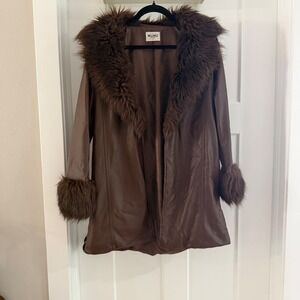 Show Me Your Mumu Penny Lane Faux Leather Fur Coat Brown Small Y2K Style No Belt